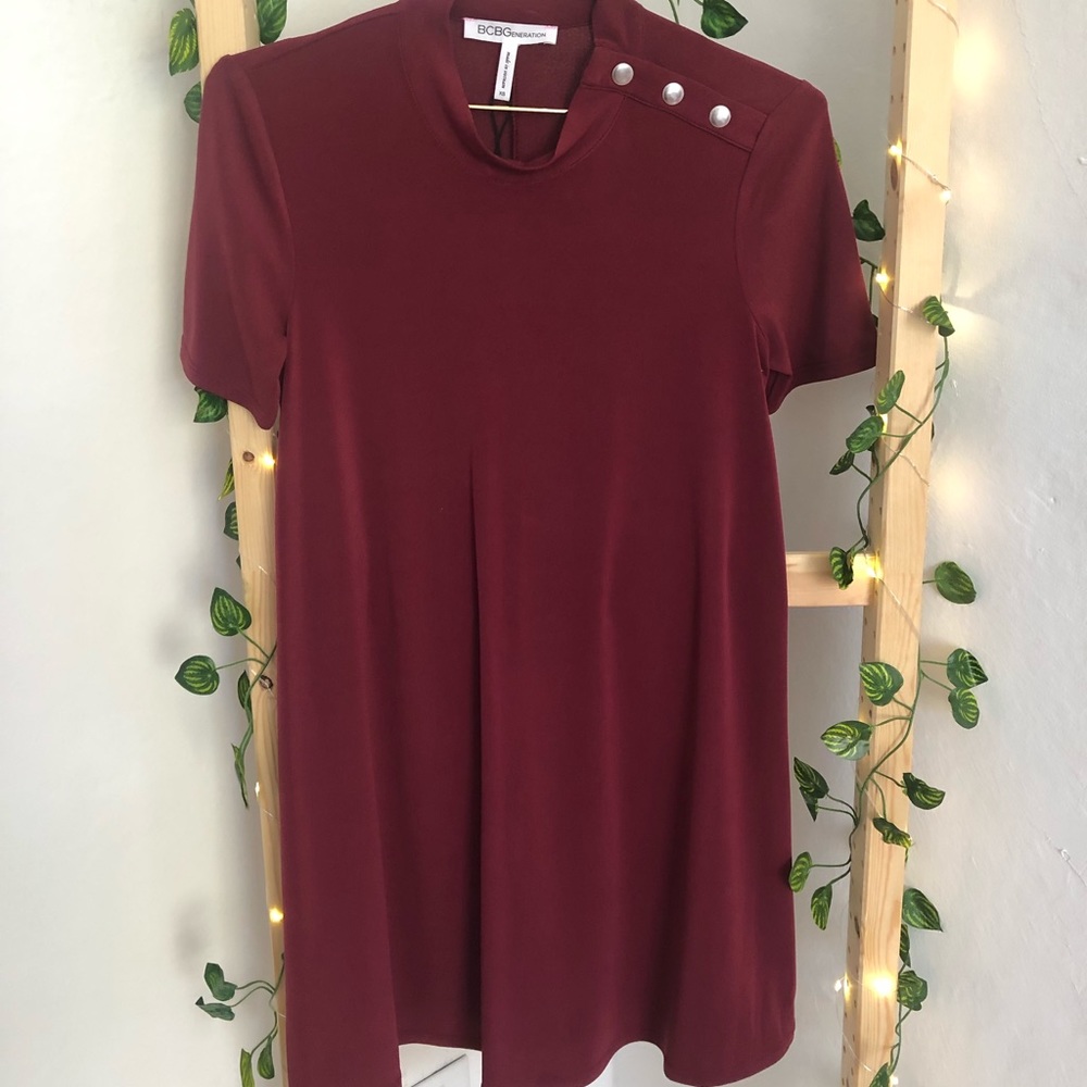 BCBG Burgundy Silver Accent T-Shirt Dress Size XS